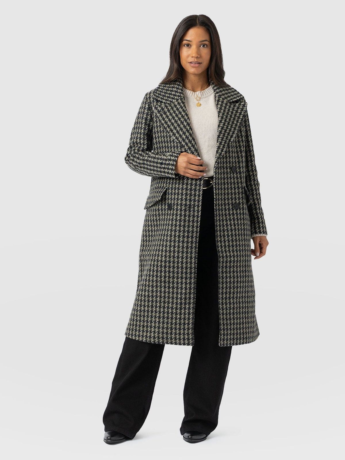 Hampton Coat - Olive Houndstooth