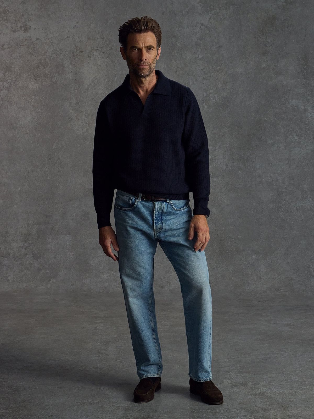 The Open Collar Cashmere Jumper - Ink