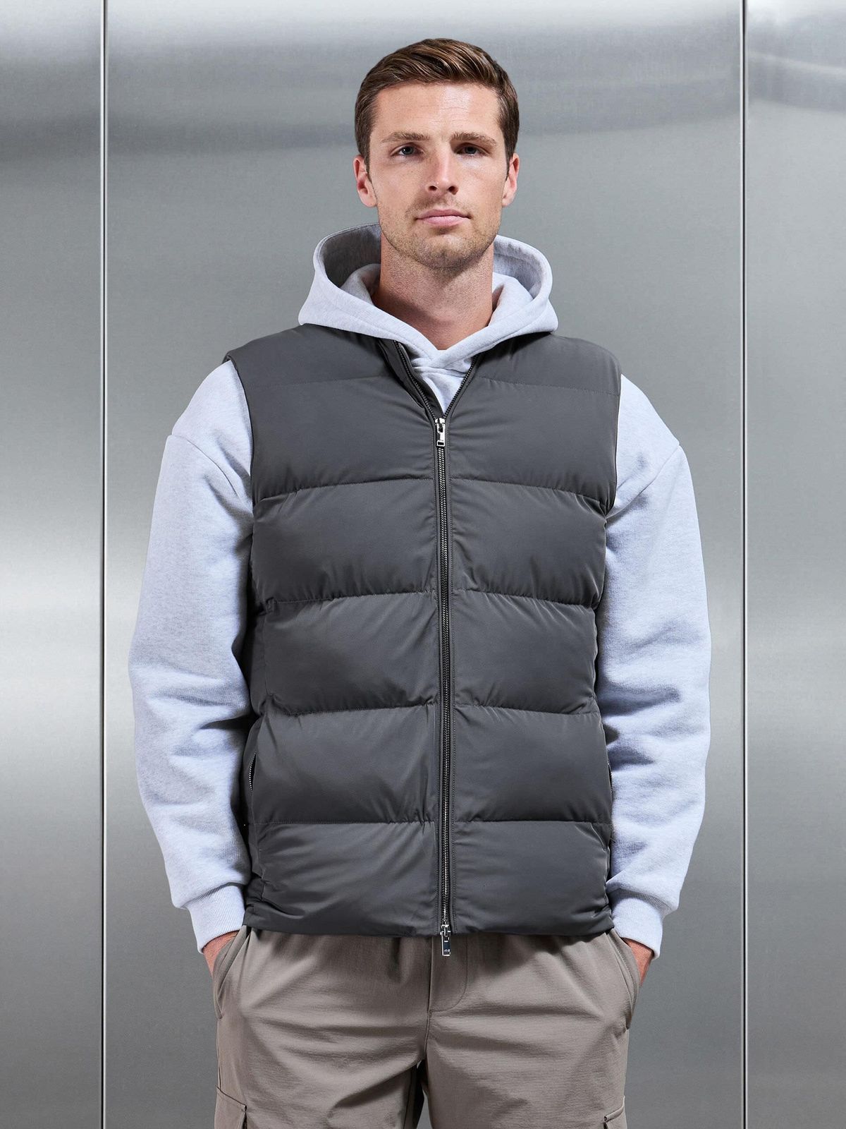Quilted Bomber Gilet in Grey