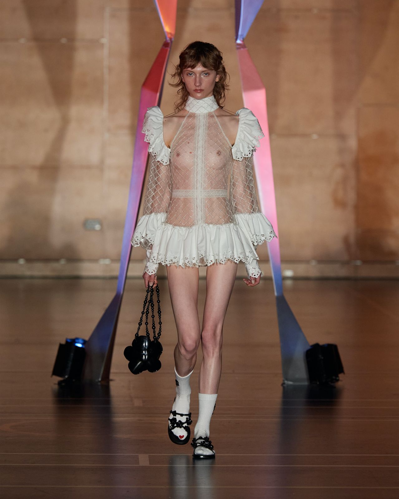 BRODERIE ANGLAISE RUFFLE CUT-OUT MINI DRESS