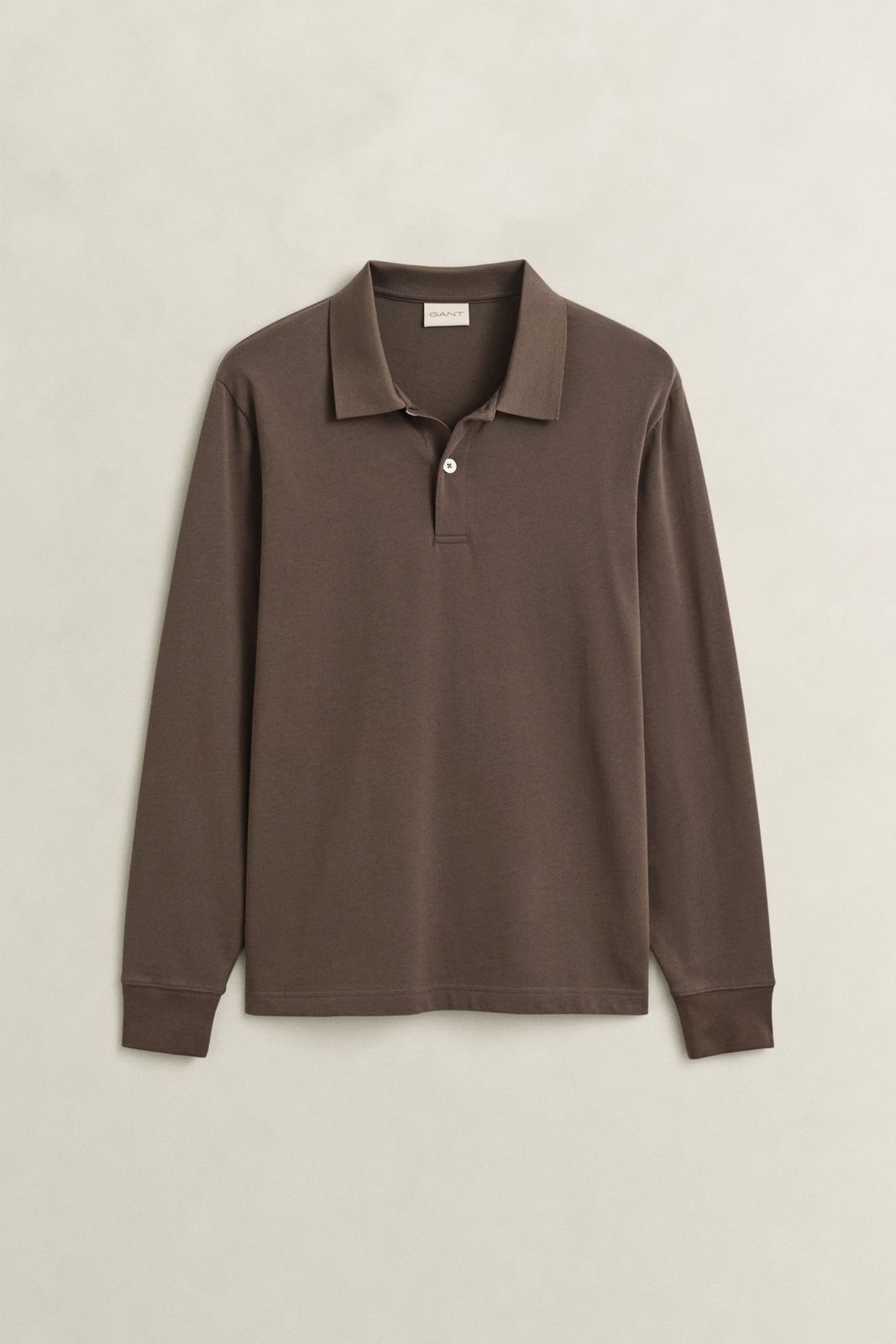 Long Sleeve Pima Cotton Polo Shirt - SHADOW BROWN