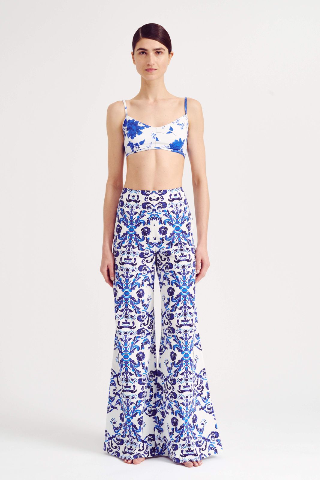 Capri Blue Milanese Wallpaper Print Cotton Trousers