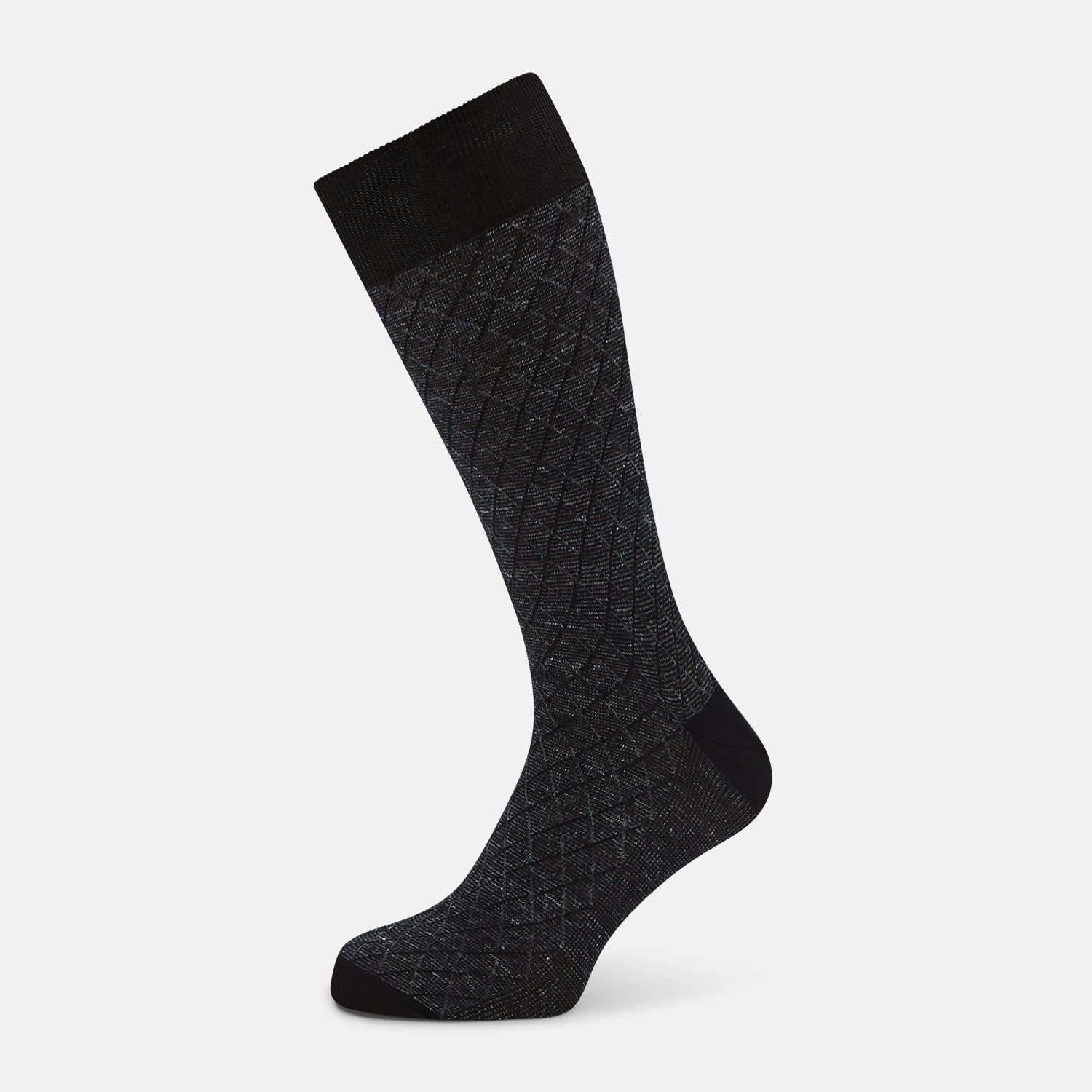 Charcoal Harlequin Cotton-Linen Mid-Length Socks