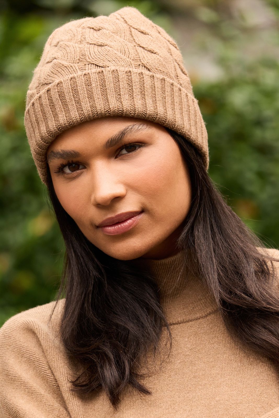 Camel Vail Cable Knit Beanie
