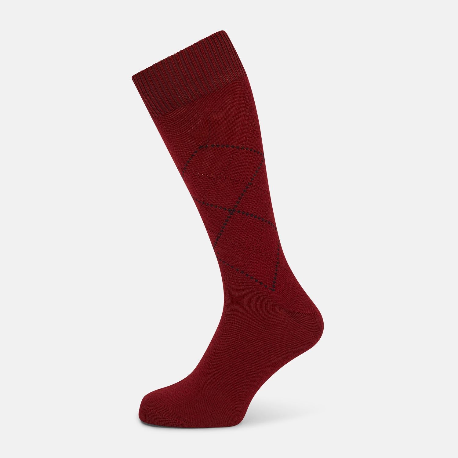 Burgundy & Navy Diamond Wool Mid-length Socks