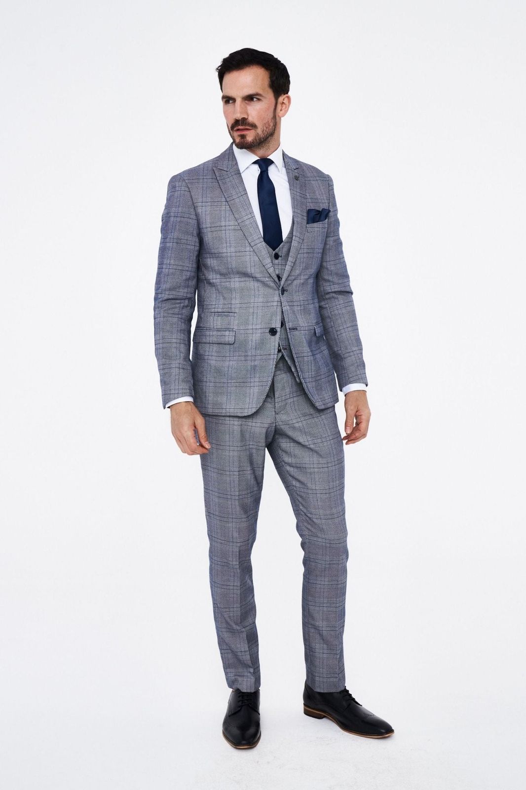 Marc Darcy Jerry Grey Check Three piece Suit