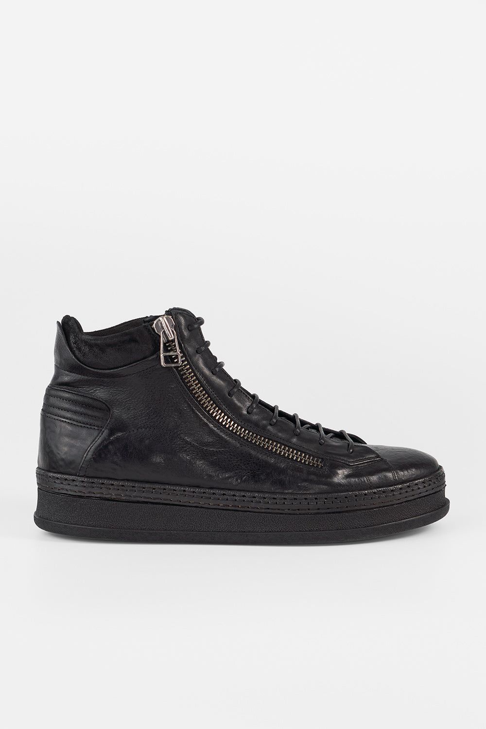 COLE rugged-black welted double-zip high sneakers.