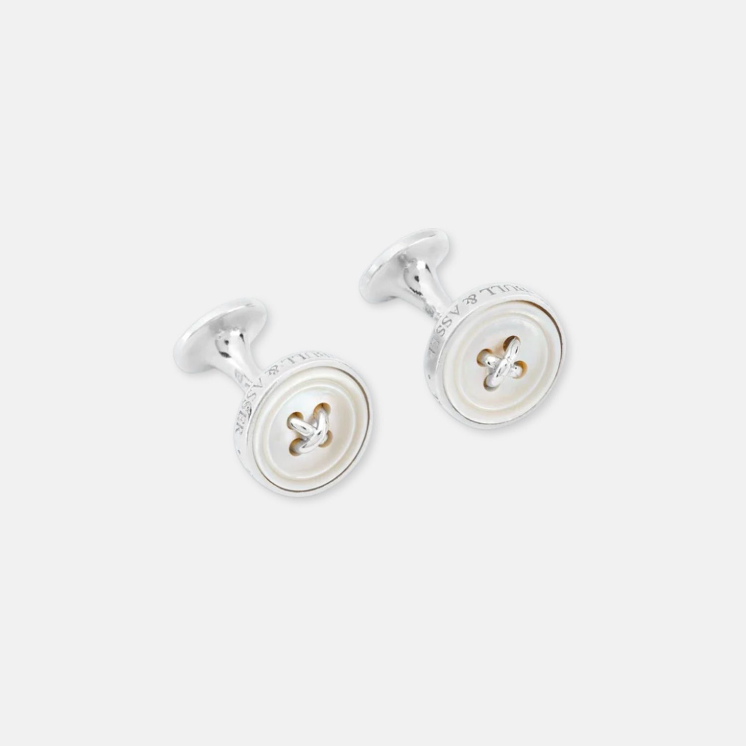 Monogrammed White Sterling Silver Mother-of-Pearl Button Cufflinks
