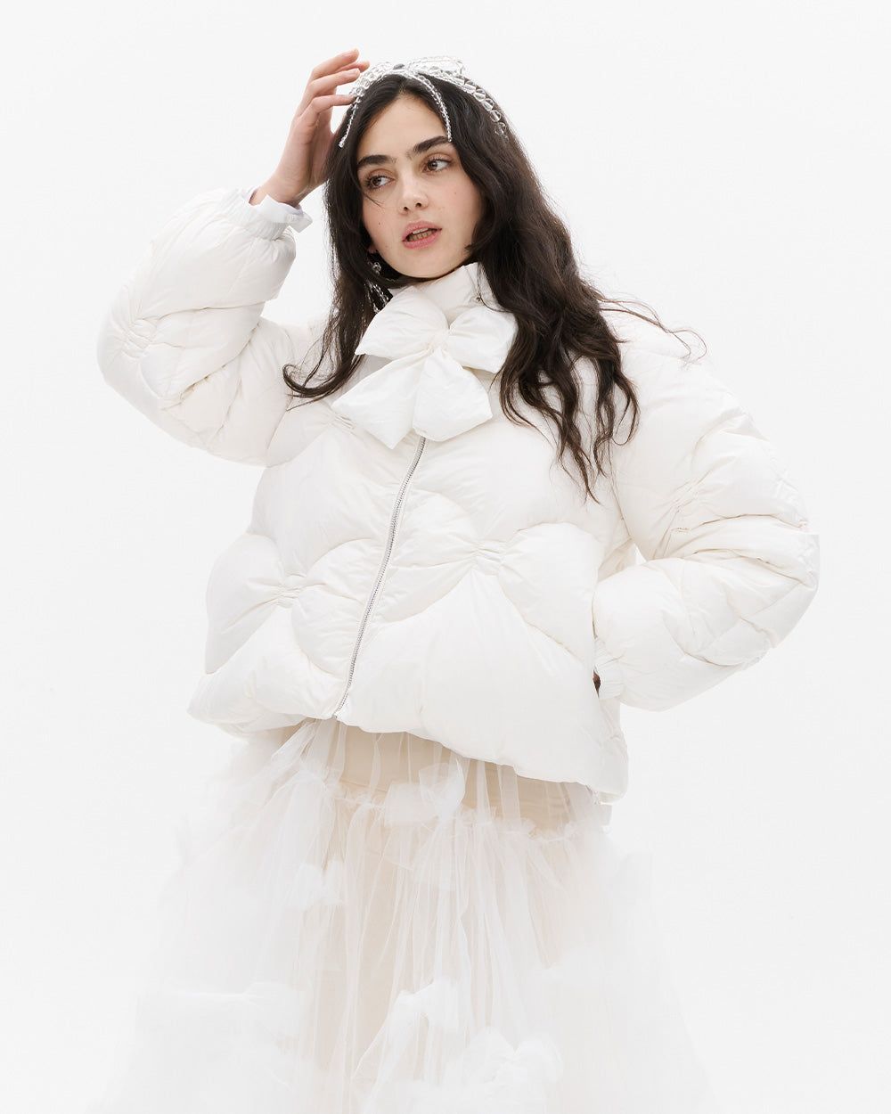 QUILTED BOW PUFFER JACKET