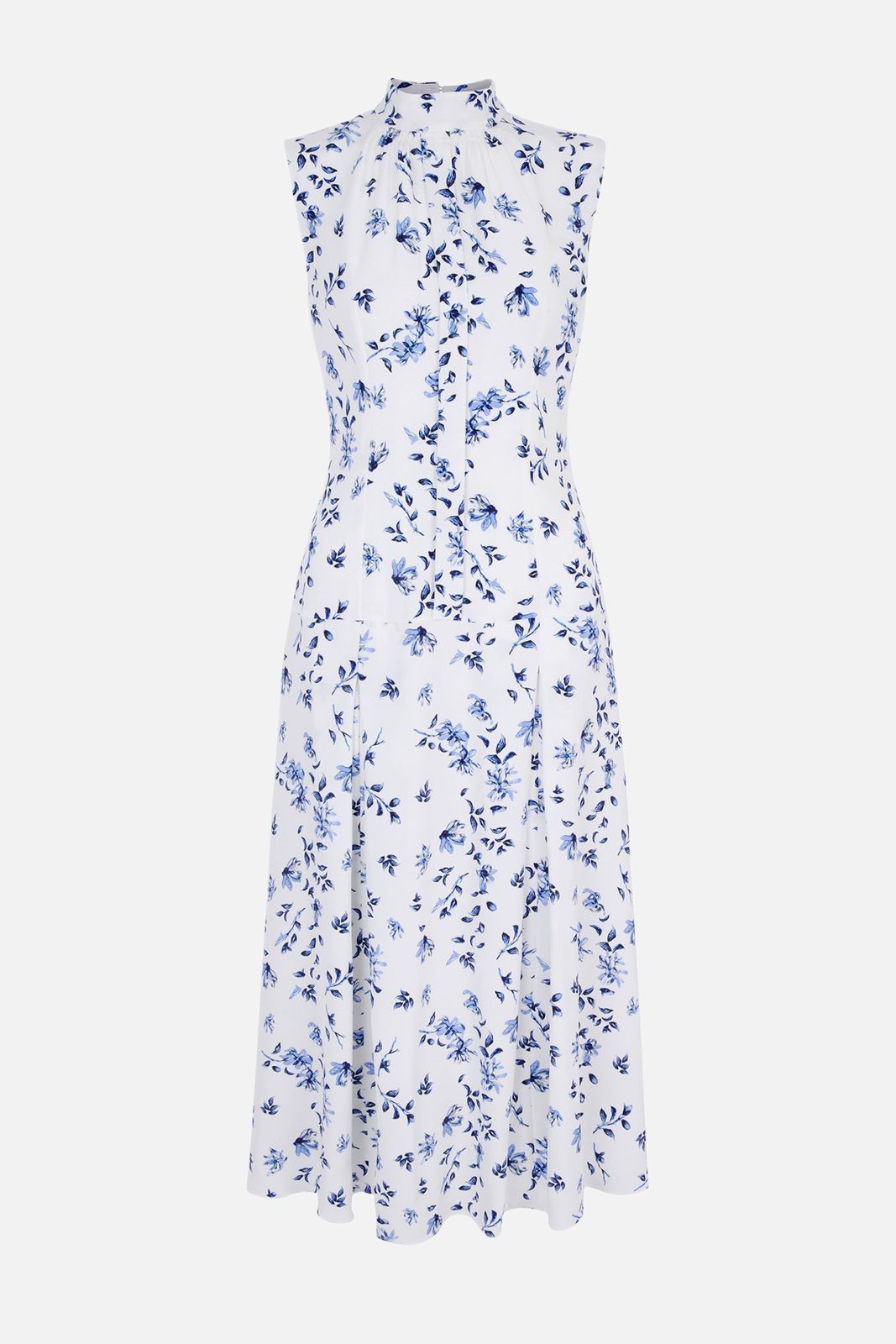 Joelle Dress in Blue Scattered Daisies on White Silk