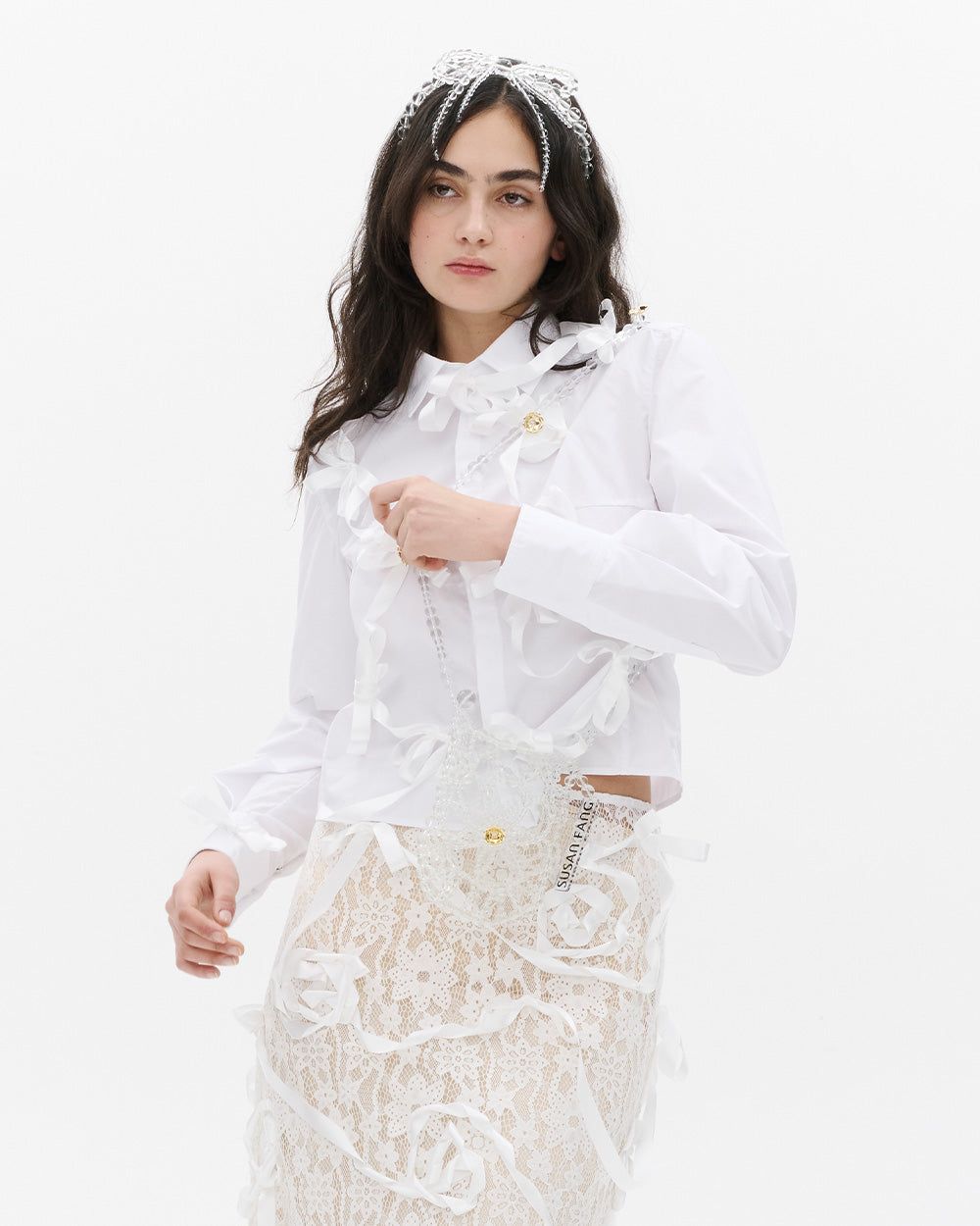 RIBBON BOW EMBROIDERED SHIRT