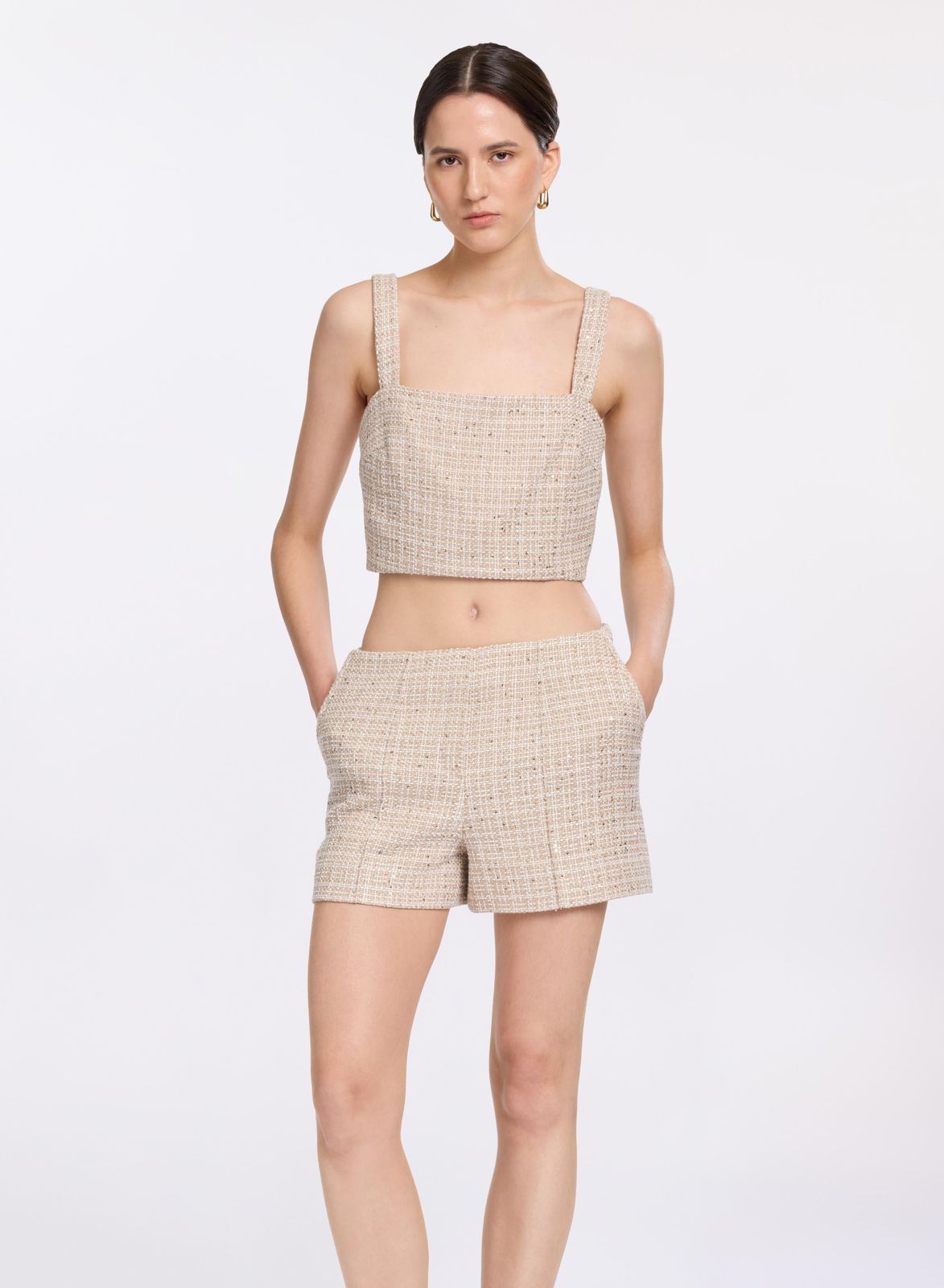 Sequined Tweed Crop Top