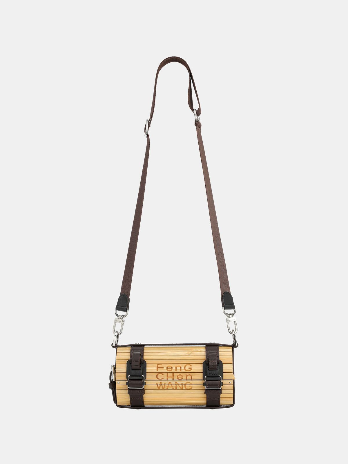 MEDIUM BLACK BRUSHED BAMBOO CYLINDER BAG