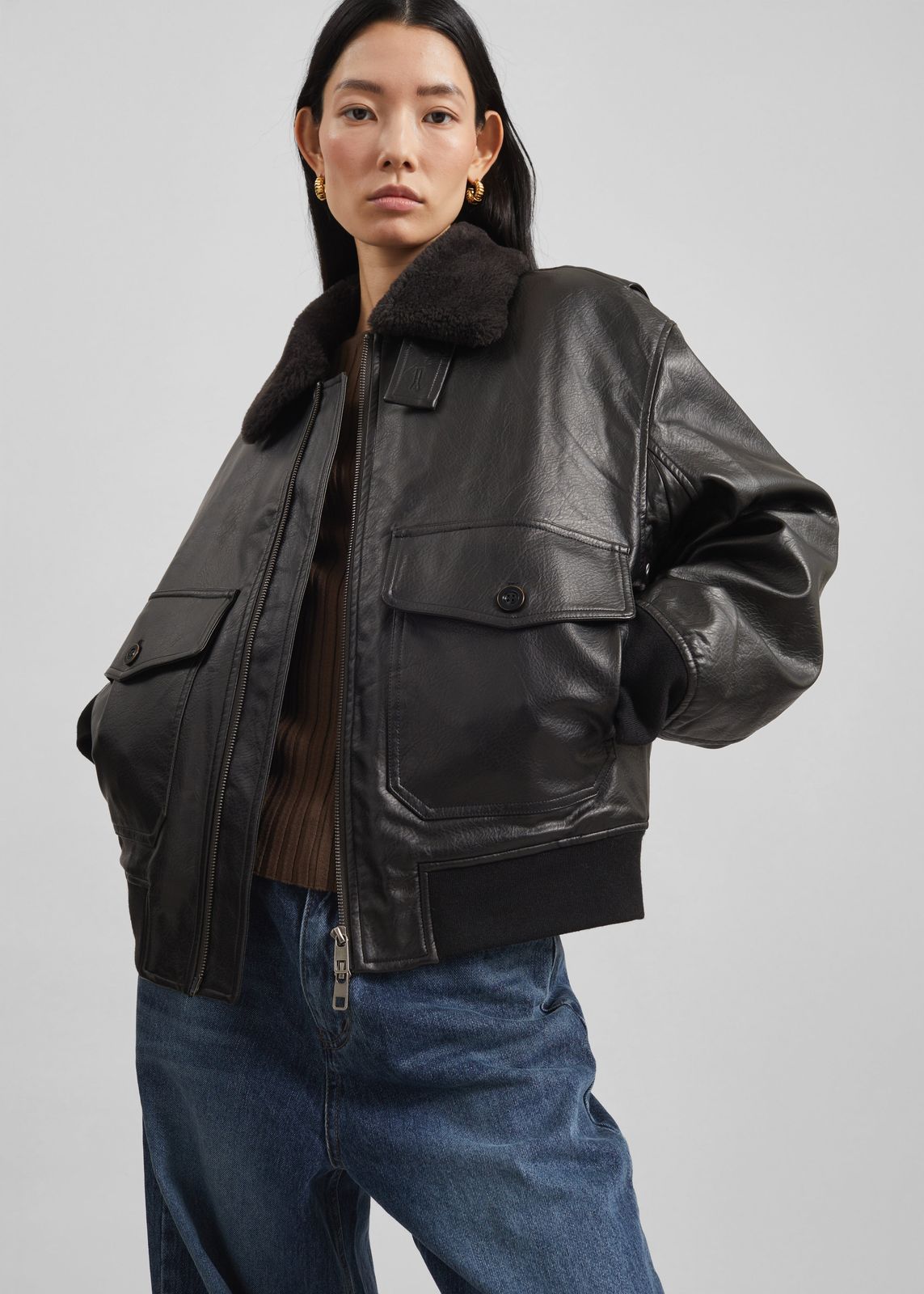 Kollam Faux Leather Boxy Jacket - Black