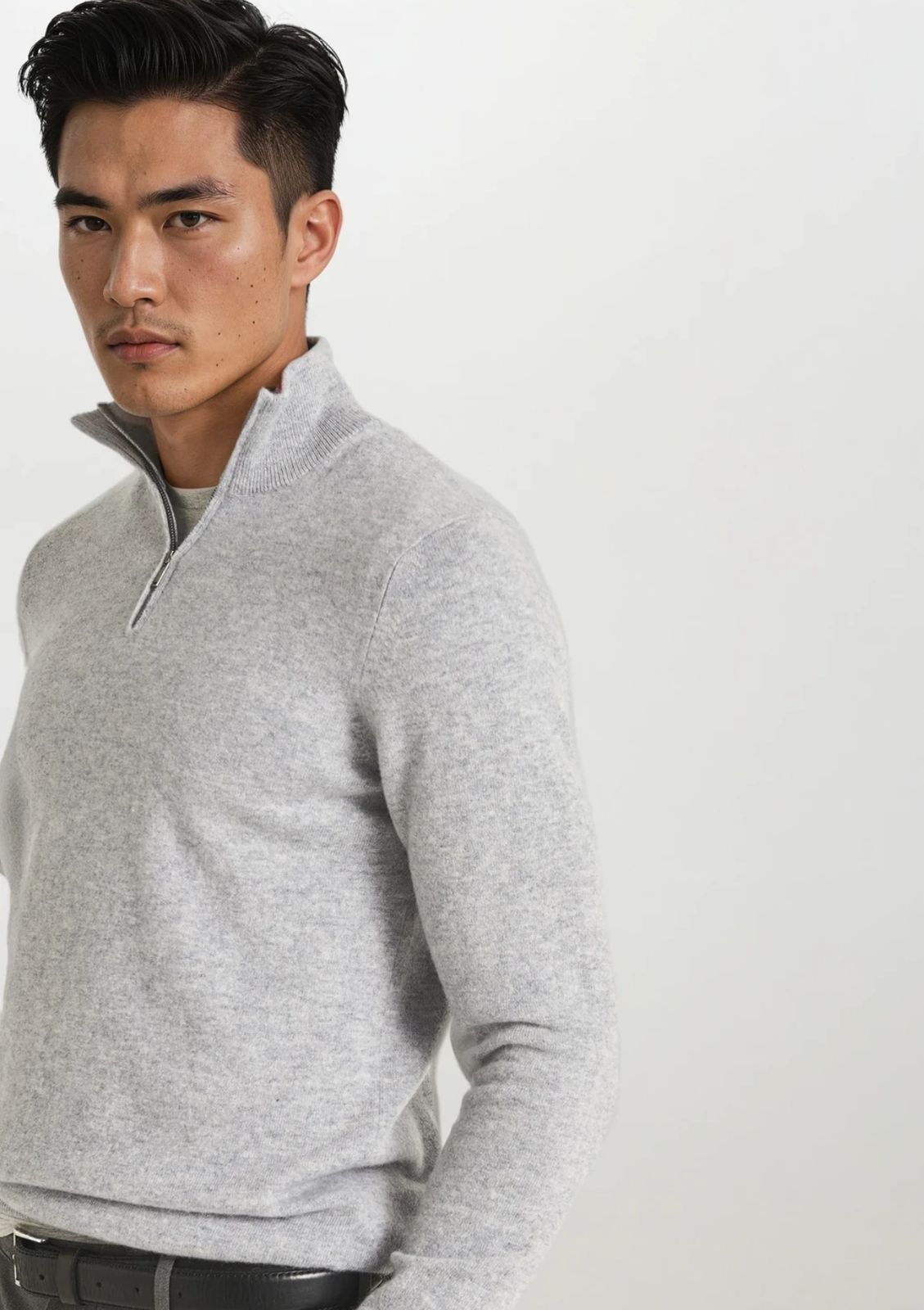 Mens Cashmere Half Zip Sweater in Quarry Grey