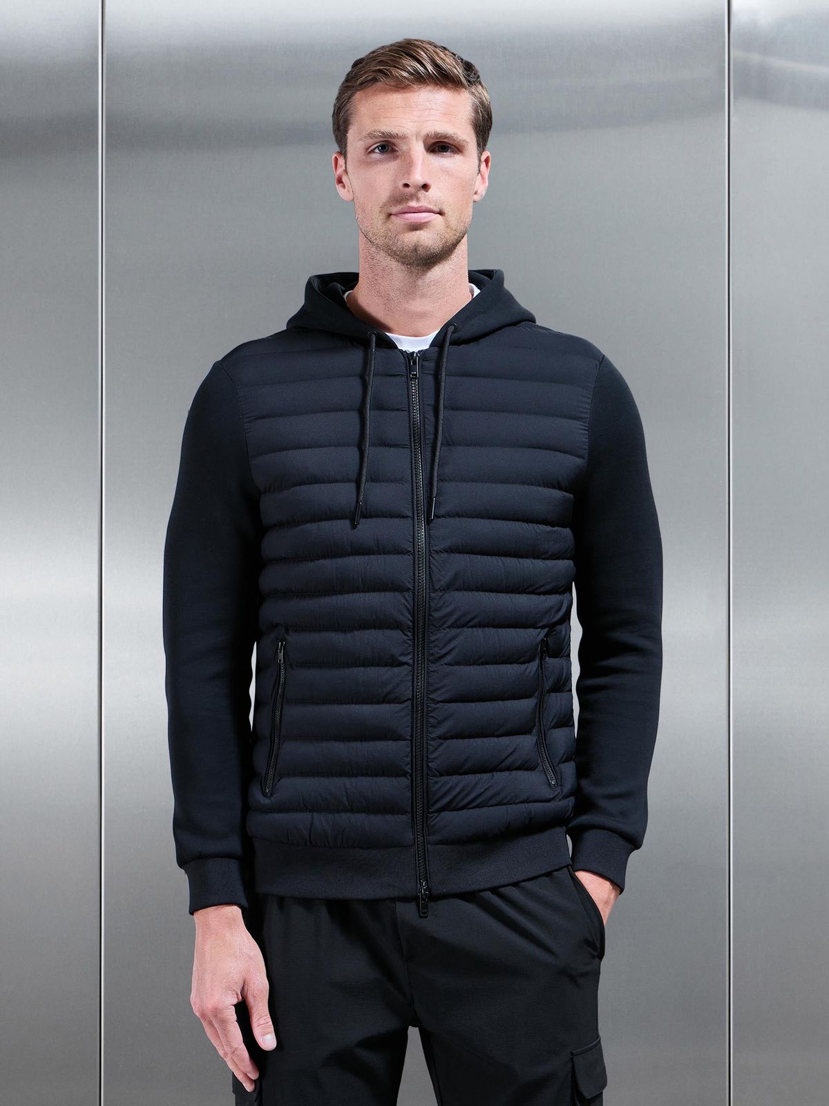 Hybrid Quilted Technical Windbreaker in Black