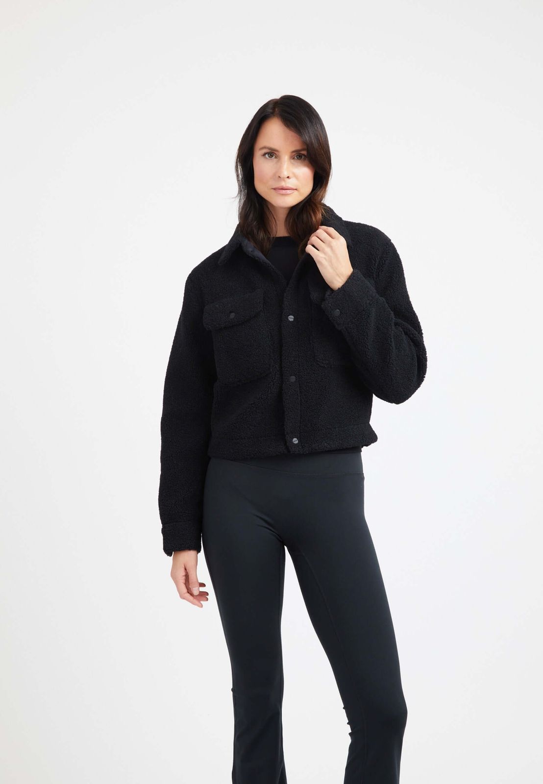 Cropped Sherpa Shirt Jacket Black
