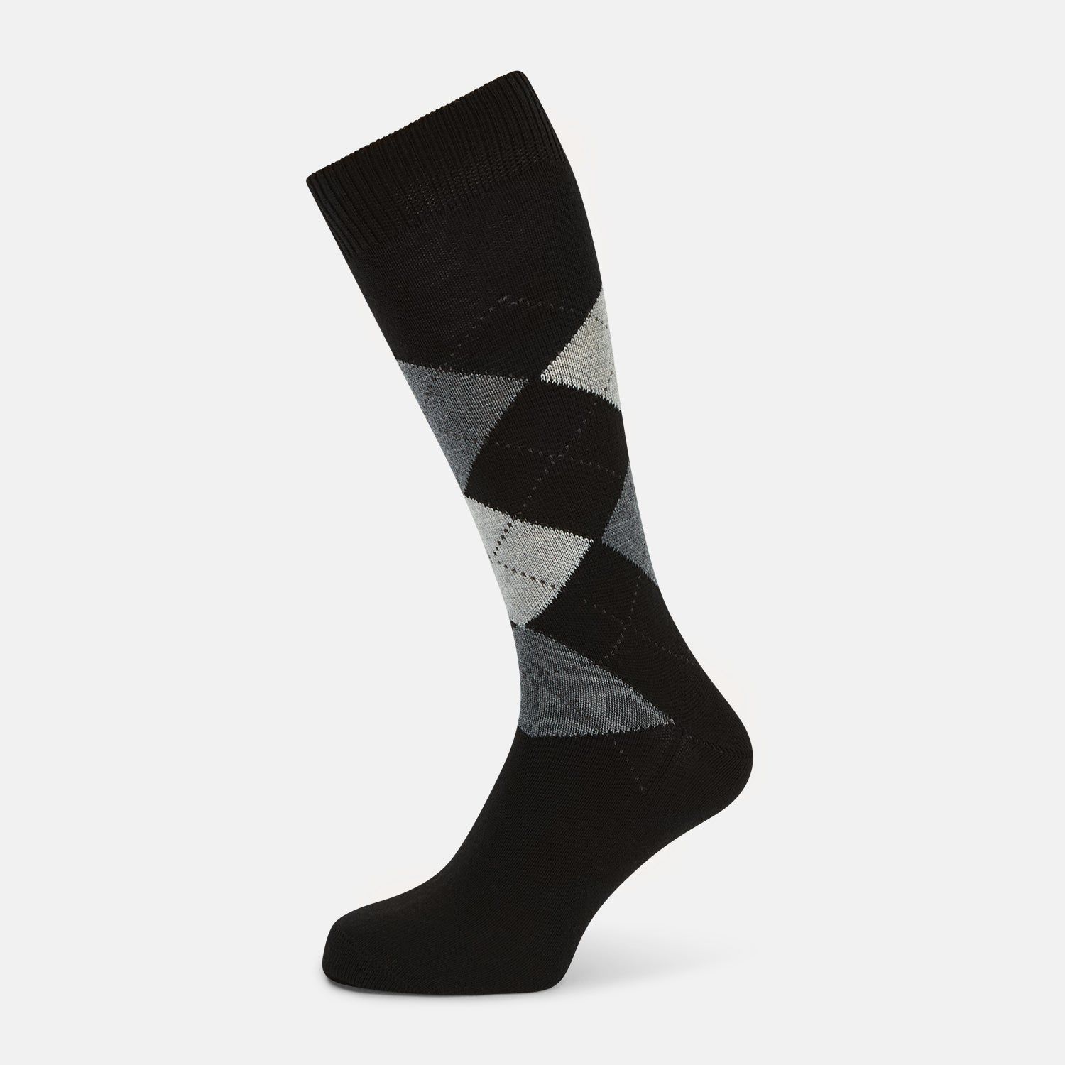 Black & Grey Check Wool Mid-length Socks