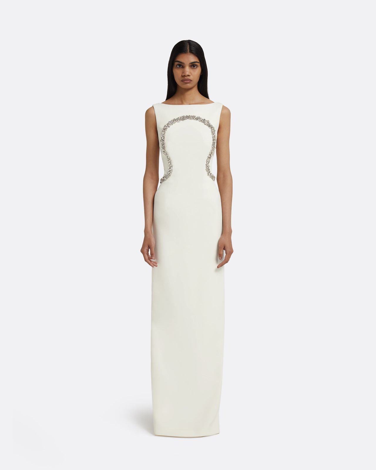 Riley Long Dress in Ivory with Crystal Embellishment