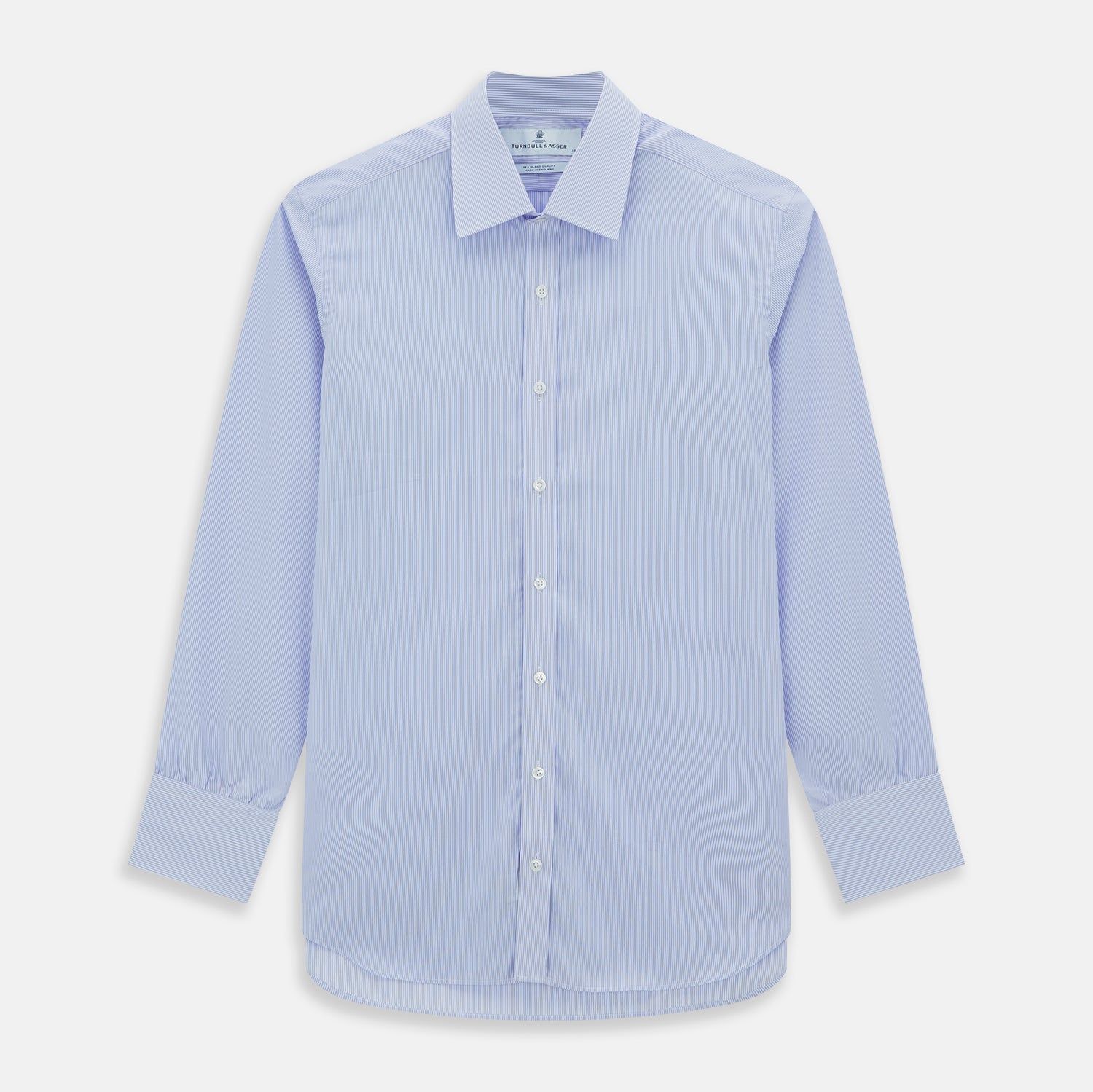Blue and White Fine Bengal Stripe Sea Island Quality Cotton Shirt with T&amp;A Collar and 3-Button Cuffs