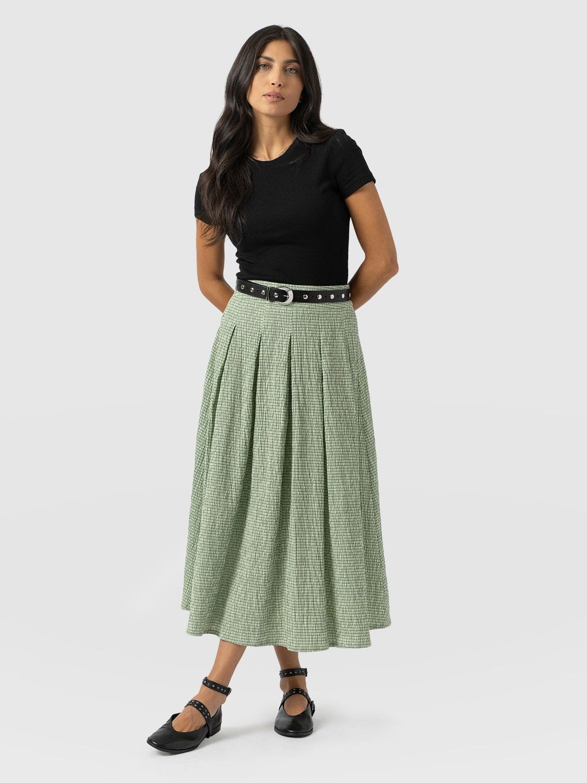 Eliza Pleated Skirt - Mint Gingham
