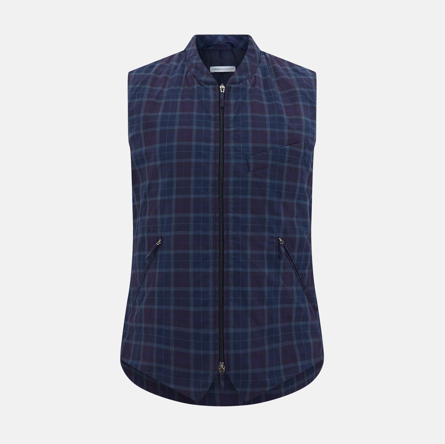 Navy and Purple Plaid Check Padded Gilet