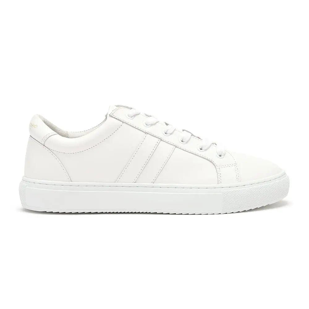 Hoxton - White Leather Trainers with White Stripes