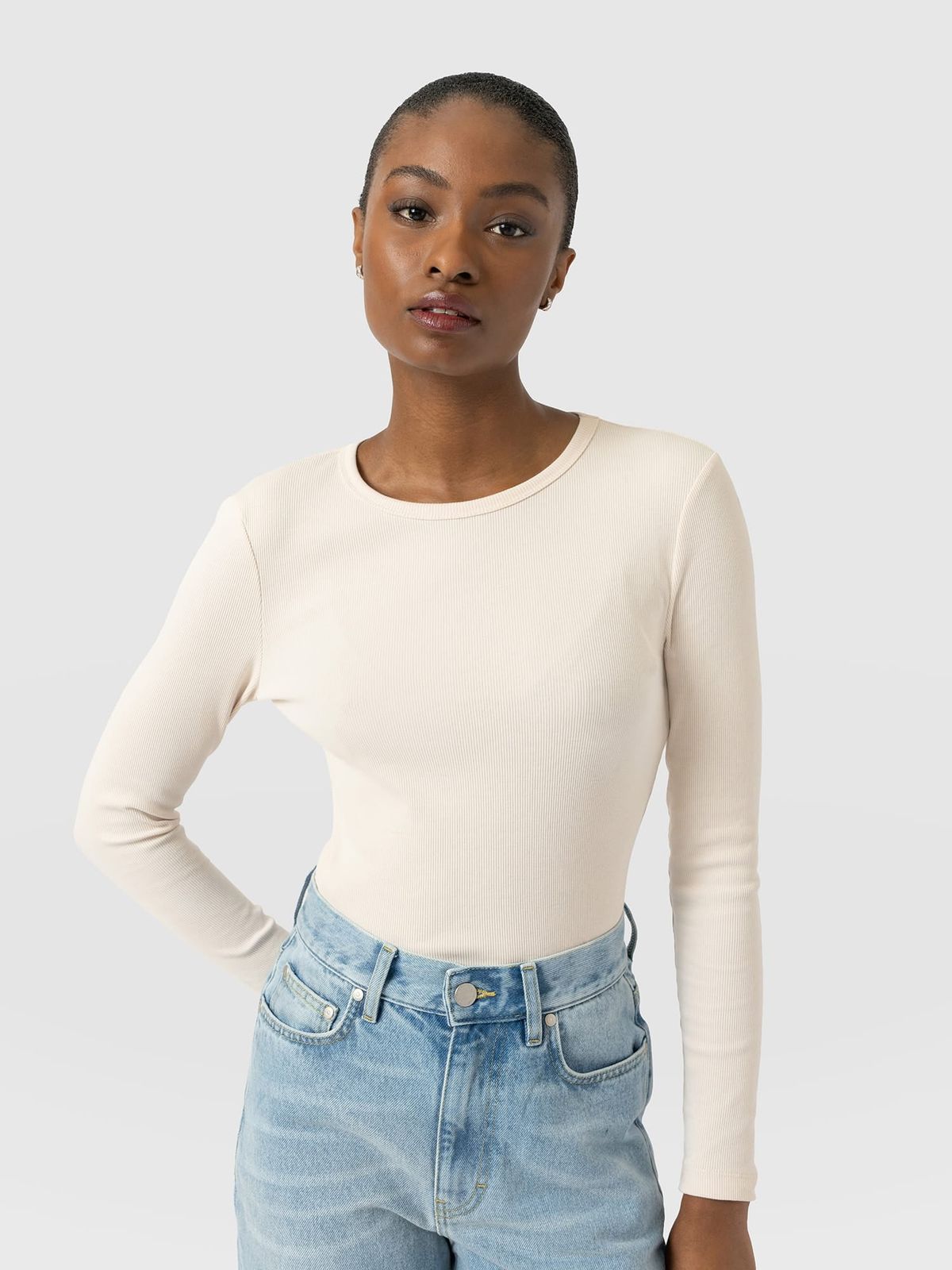 Ribbed Long Sleeve Tee - Cream
