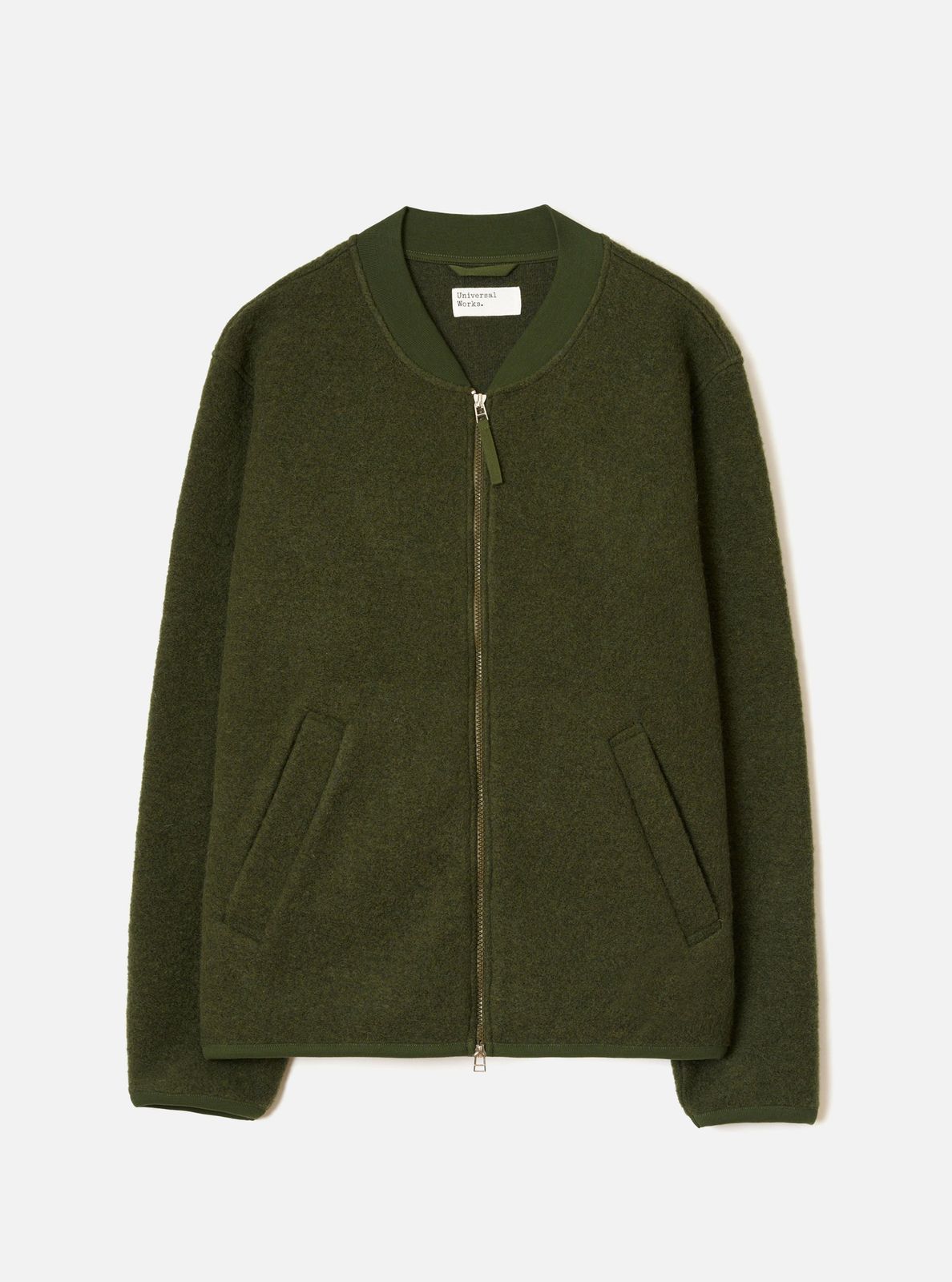 Olive Wool Fleece Zip Bomber Jacket
