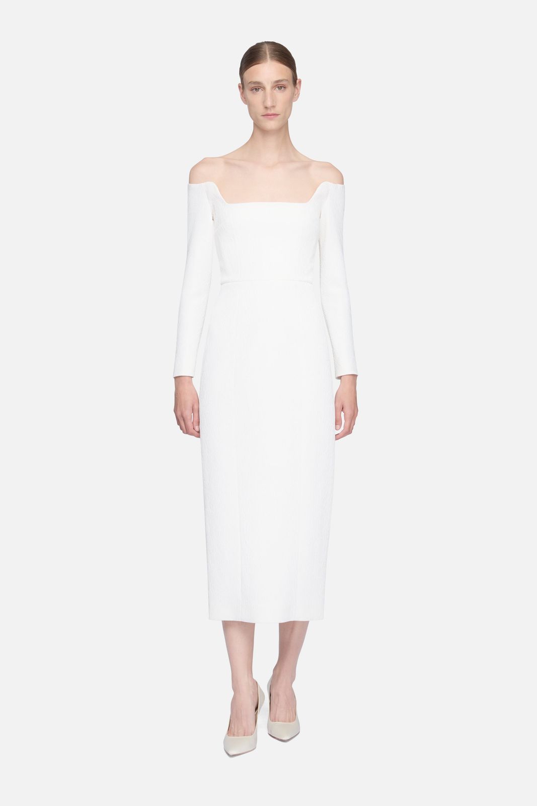 Birch Dress in Ivory Textured Cloque