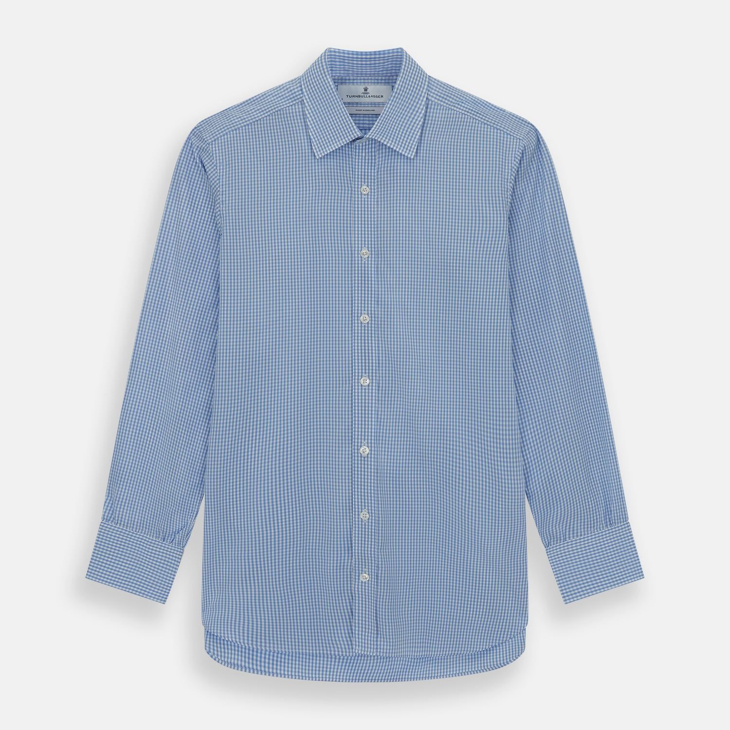 Light Blue Gingham Check Shirt with T&A Collar and 3-Button Cuffs