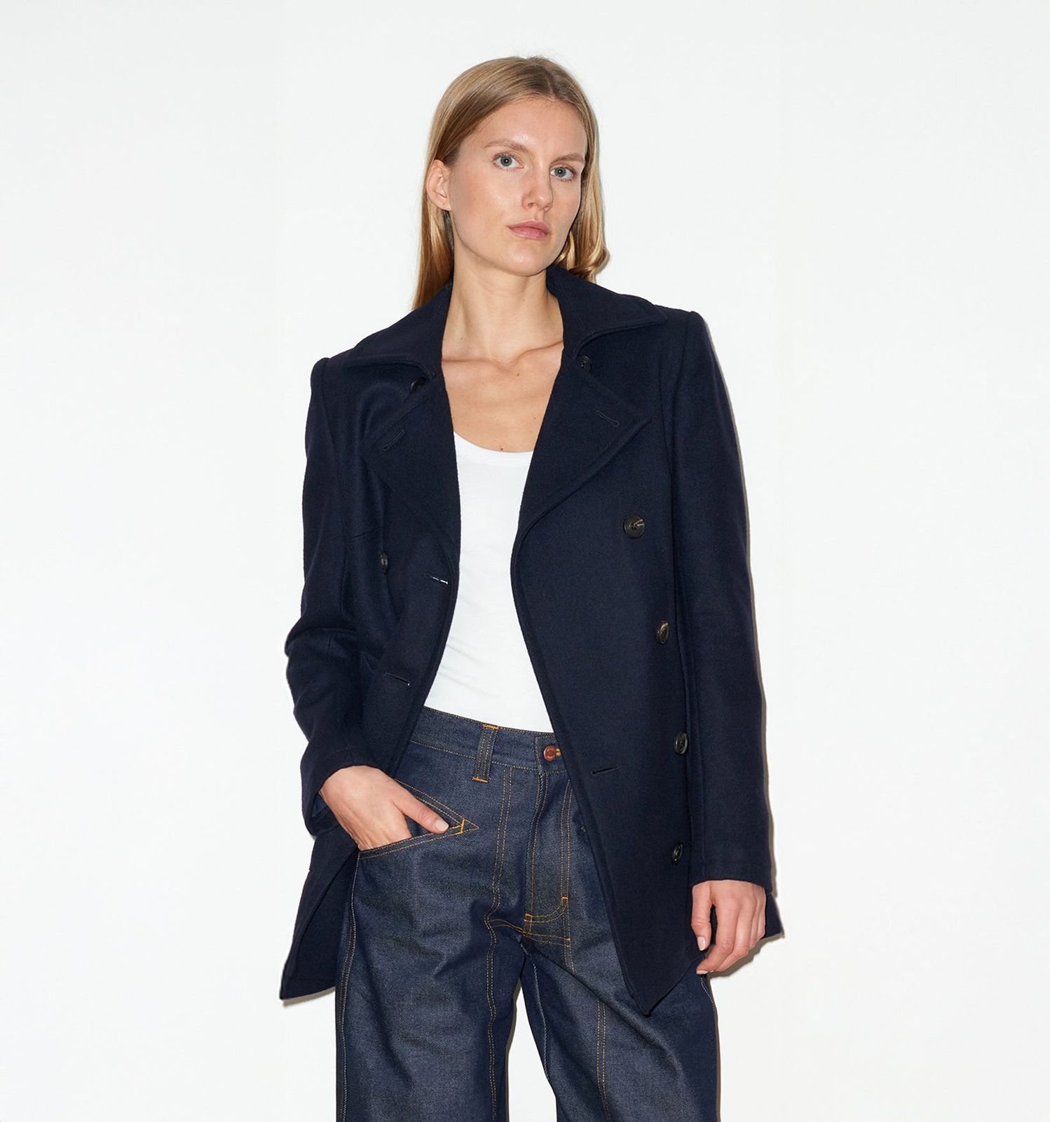 NAVY WOOL MELTON PEA COAT