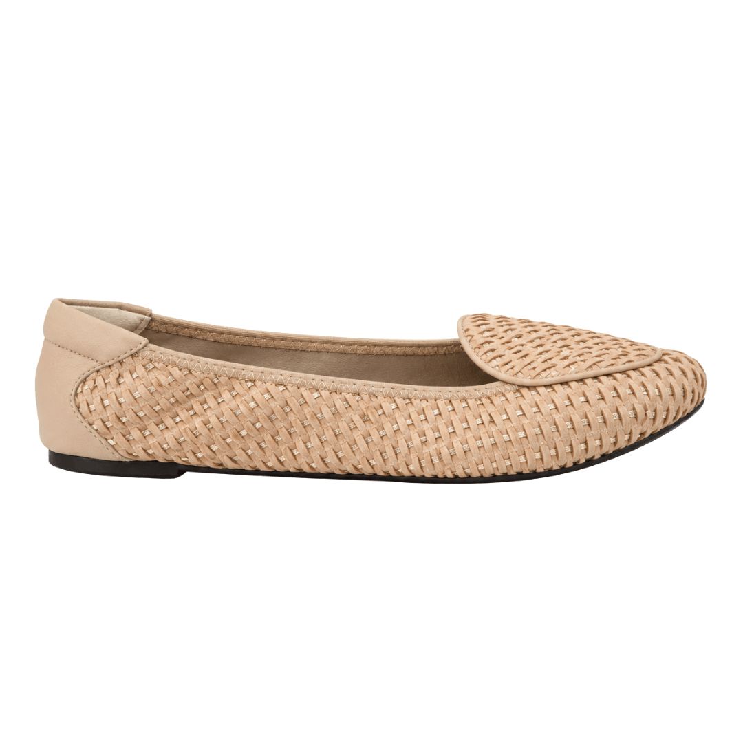 Clapham - Beige and Gold woven leather loafers