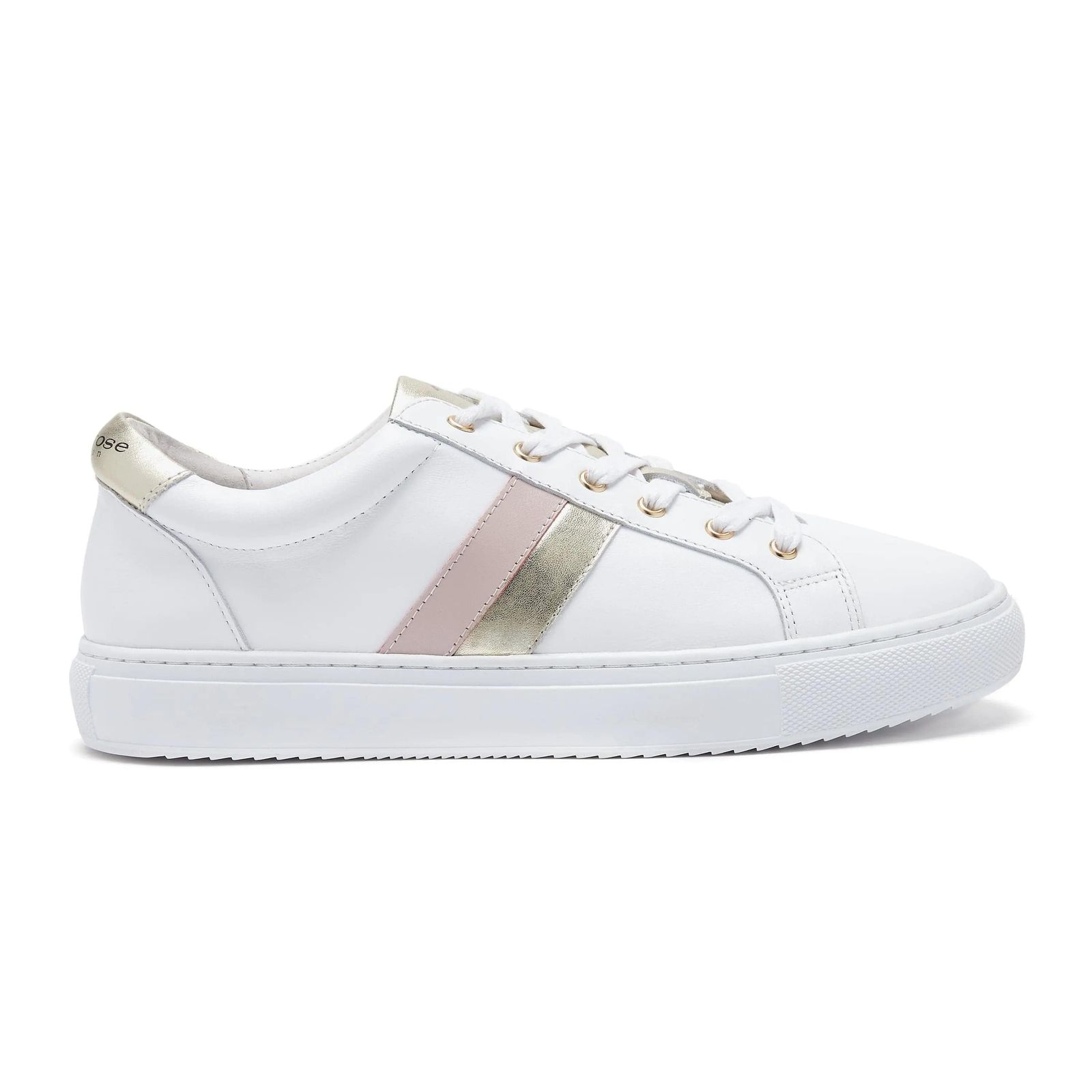 Hoxton - White Trainers with Gold and Pink Stripes