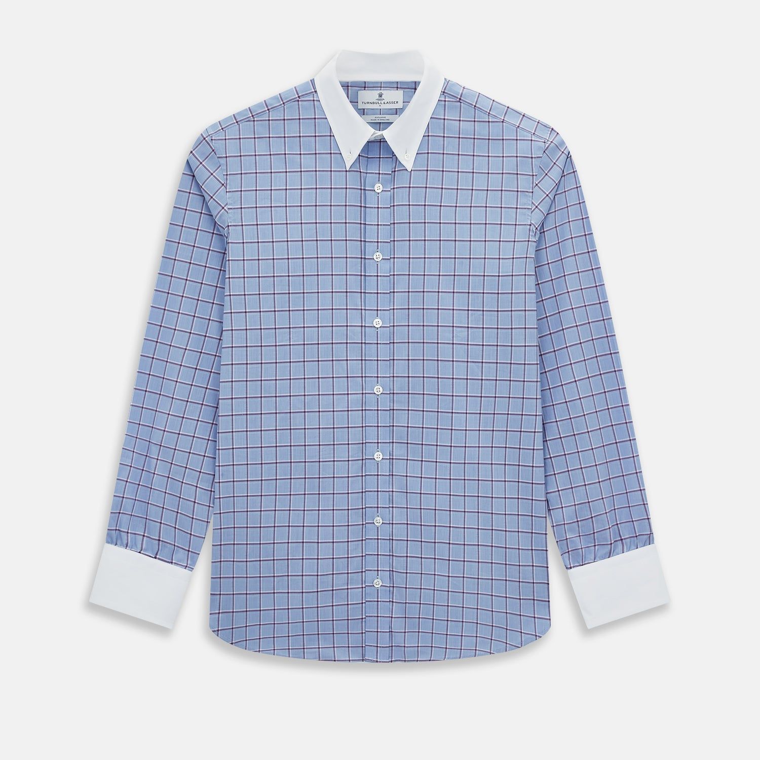 Blue and Purple Windowpane Check Richmond Shirt with Contrast Collar & Cuffs