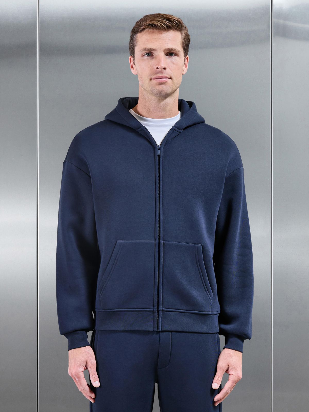 Essential Relaxed Zip Hoodie in Navy