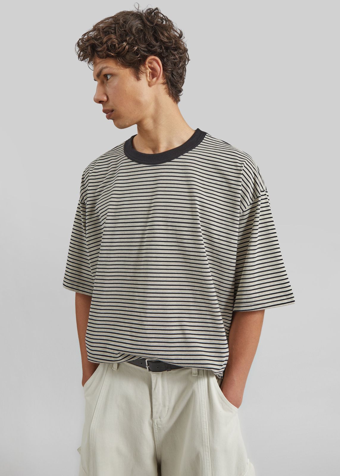 Wallace Oversized T-Shirt - Beige/Brown Stripe