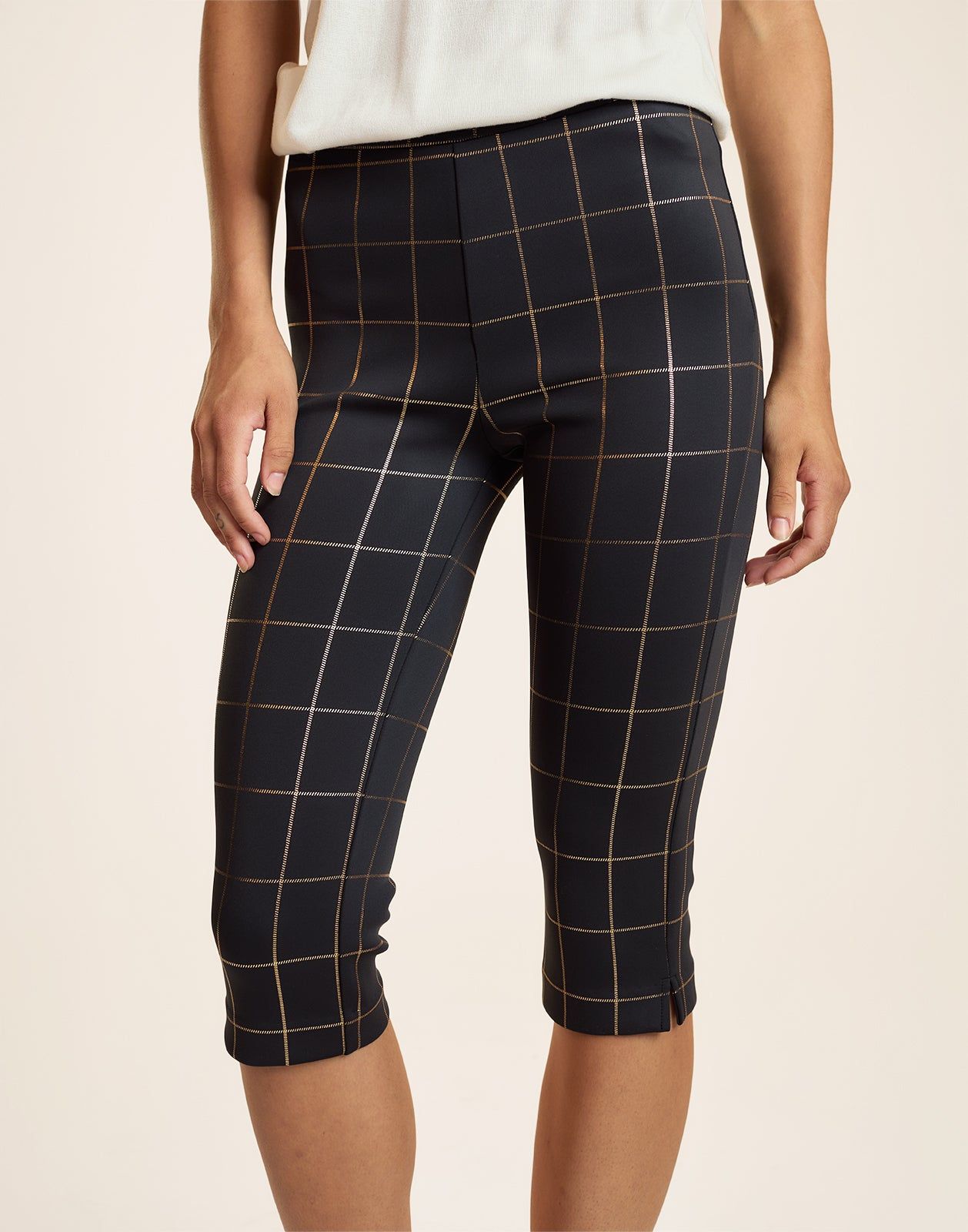 Gold Windowpane Bonded Capris