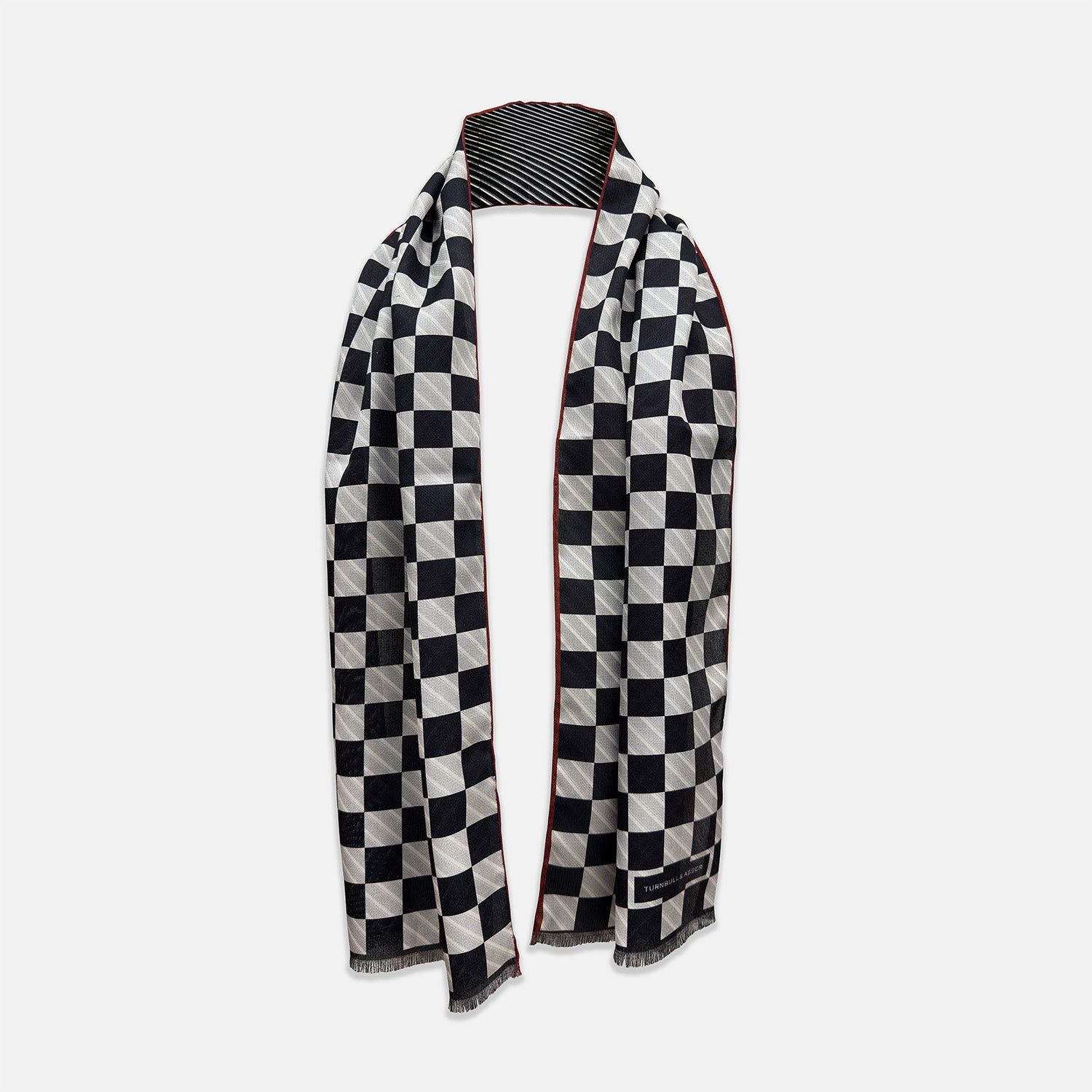 Chequered Navy on Red Frame Large Scarf in Silk