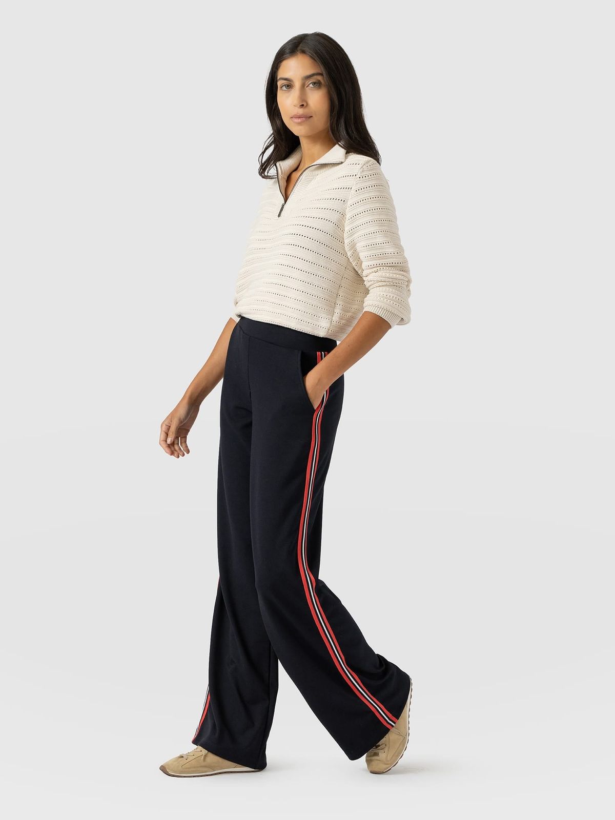 Hoxton Wide Leg Pant - Navy/Red Stripe