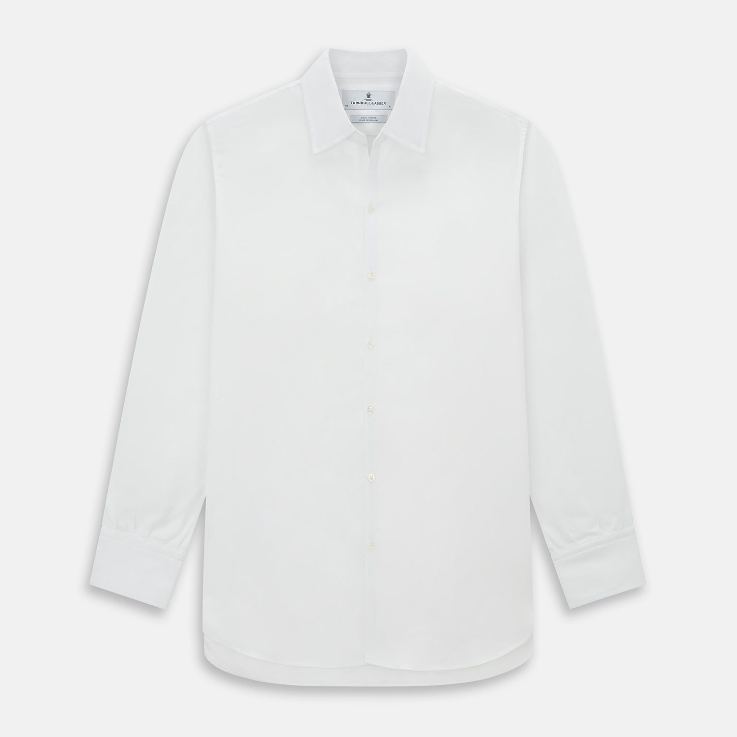 WHITE ROYAL OXFORD COTTON WINDSOR SHIRT WITH TURNBULL OPEN COLLAR AND 3-BUTTON CUFFS